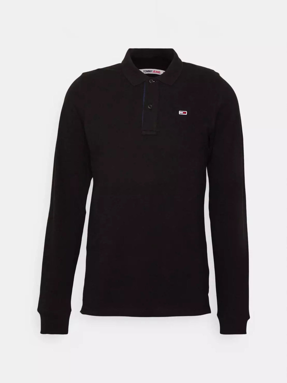 Slim fit solid long sleeve polo - zwart