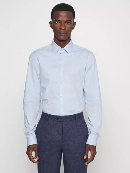 Poplin stretch slim overhemd - Calm blue