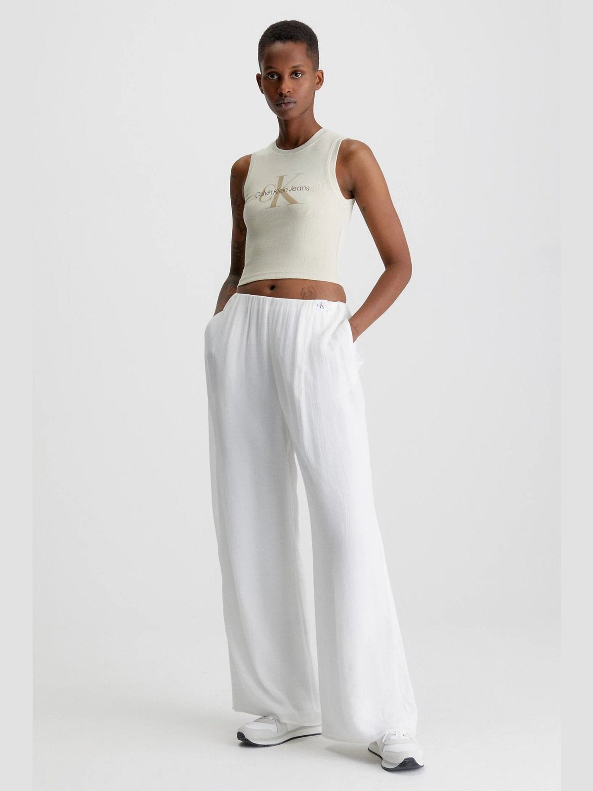 CRINKLE LONG STRAIGHT PANTS Ancient White