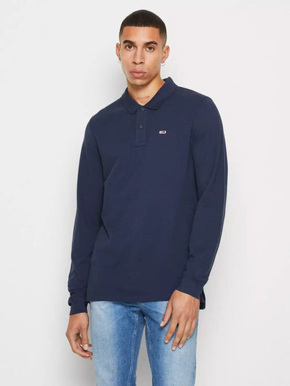 Slim fit solid long sleeve polo - Twilight navy