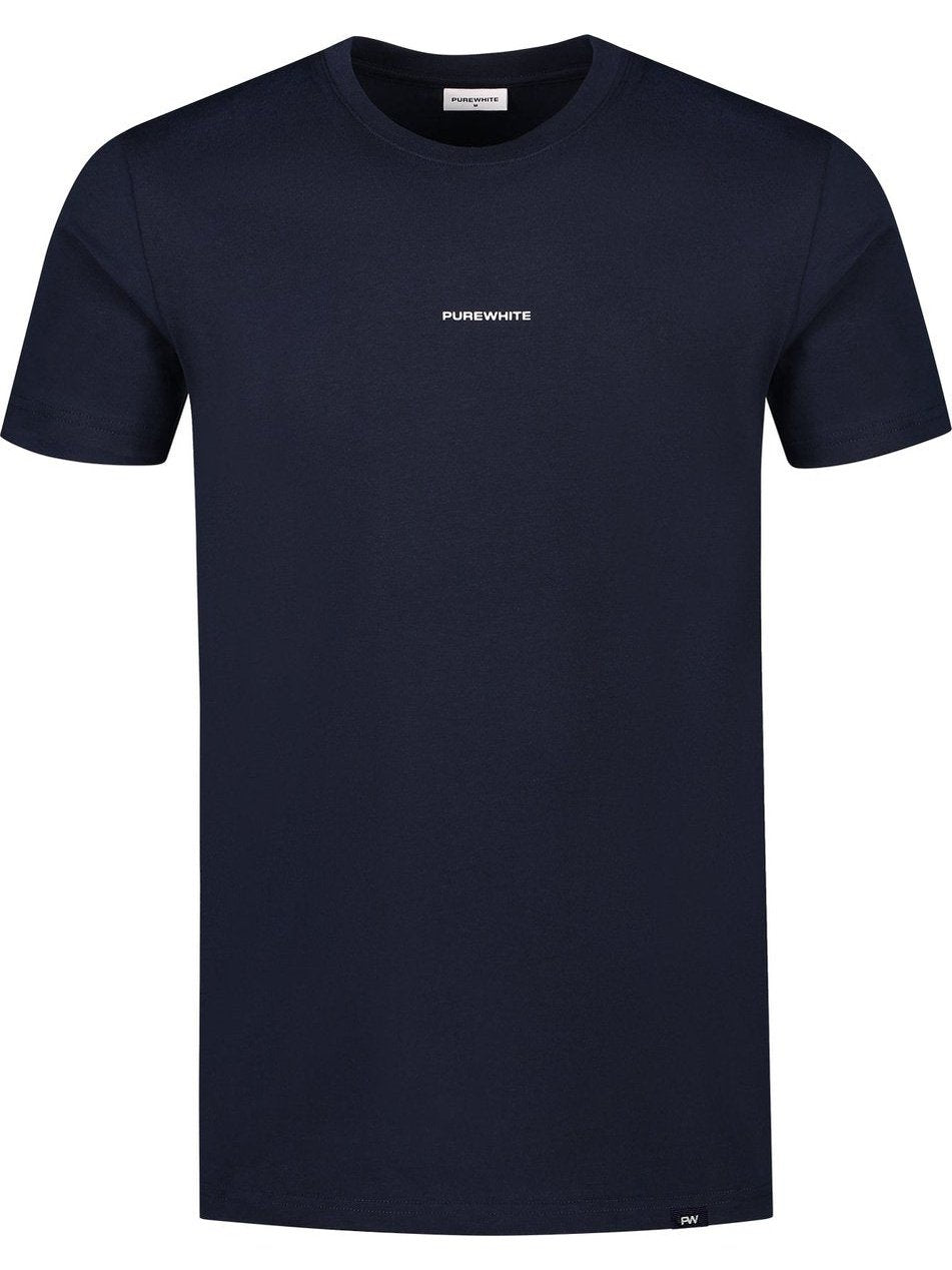 Tshirt with small front logo in middle and big back print Navy