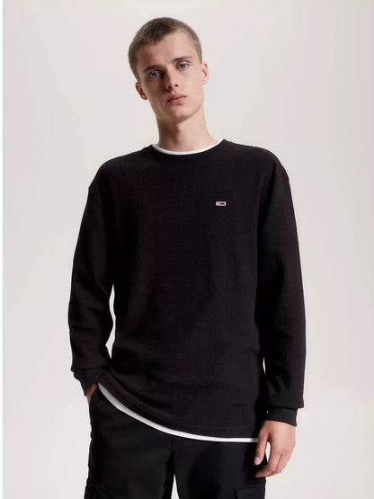 TJM classic waffle longsleeve t-shirt - black