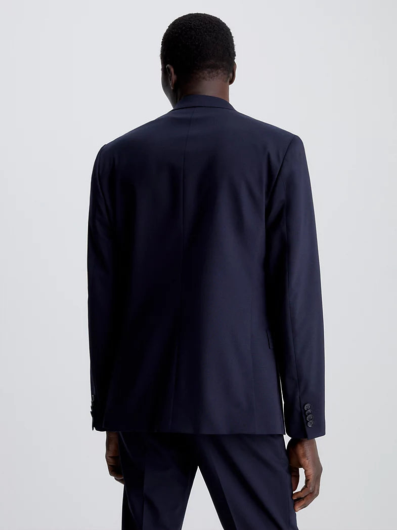 Slim Single-Breasted Wol Stretch Blazer - Navy