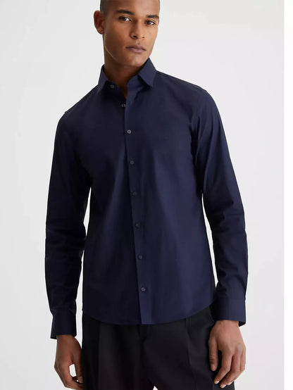 Poplin stretch slim overhemd - night sky