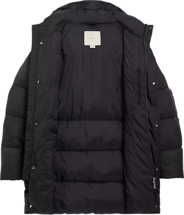 LONG HOODED QUILT PUFFER MW CK BLACK