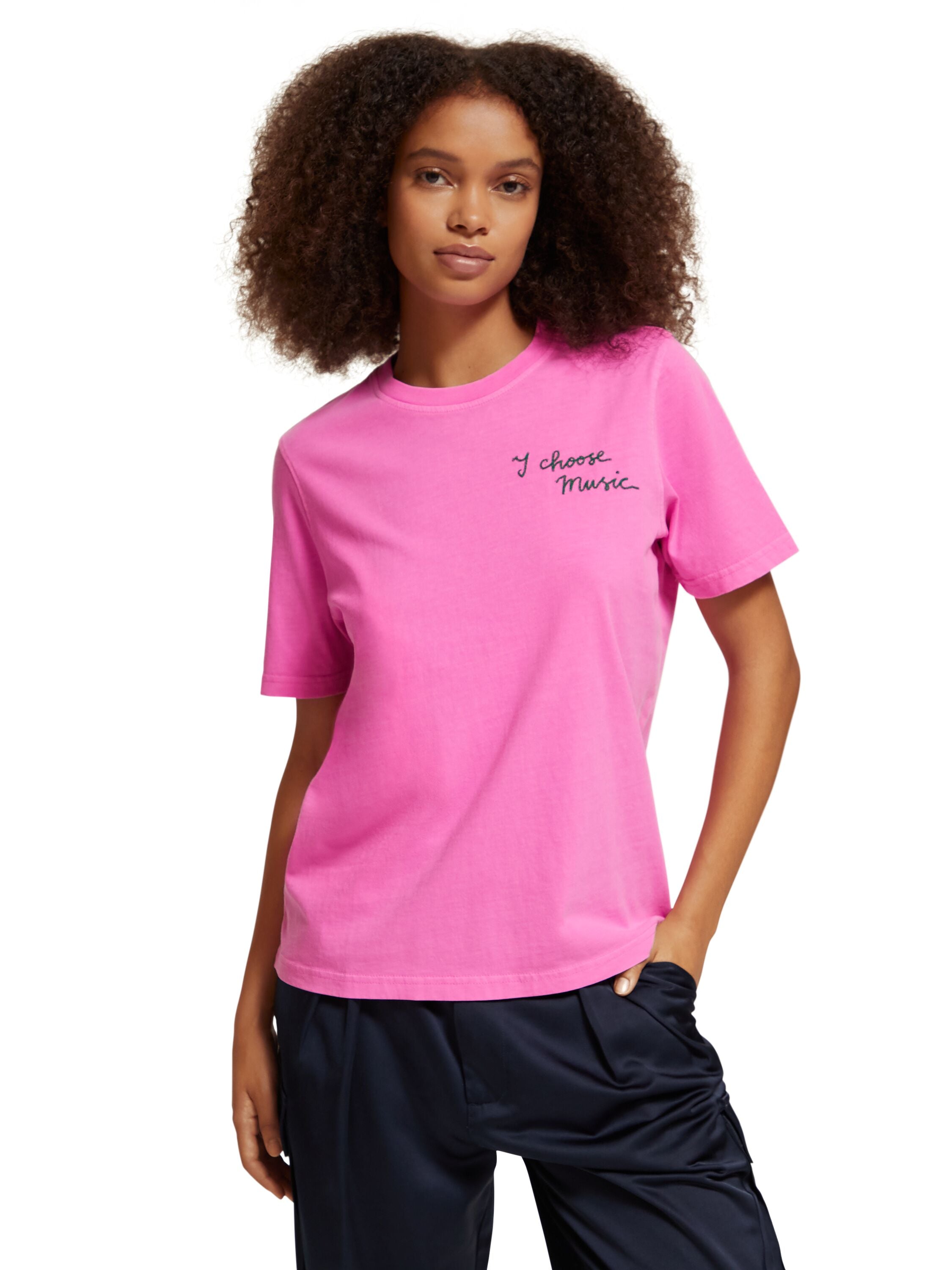 Washed T-shirt with chest artwork Neon Pink