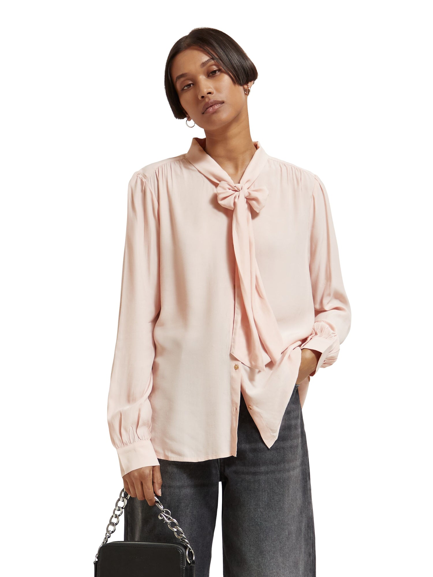 Shirt with tie neck Pale Pink