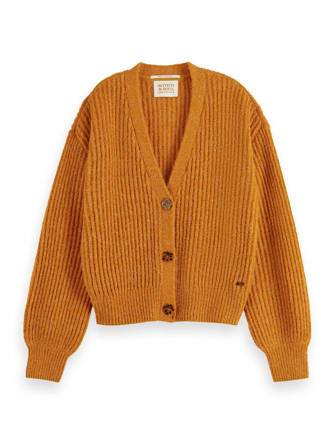 Fuzzy cardigan with voluminous sleeves -  Cinnamon Spice Melange