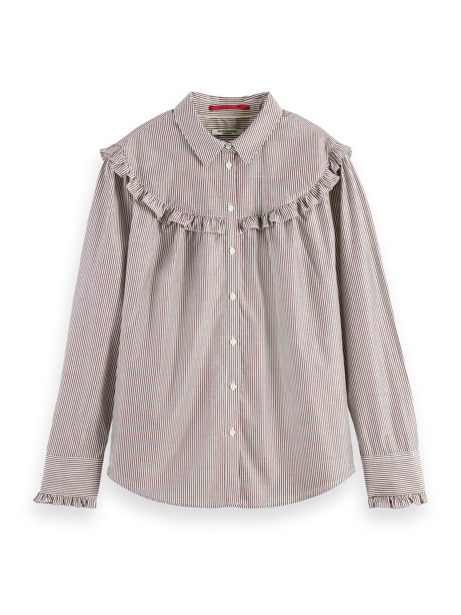 Striped seasonal shirt with ruffled yoke detail