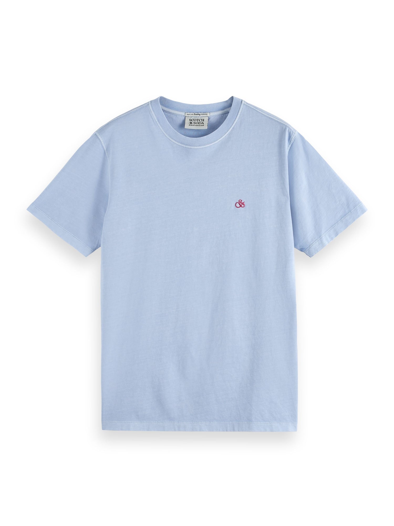 Garment dye logo embroidery tee Sea blue