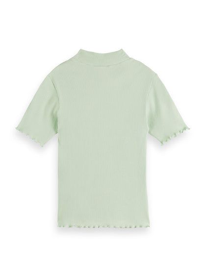 Ribbed mock neck T-shirt in Sea Green
