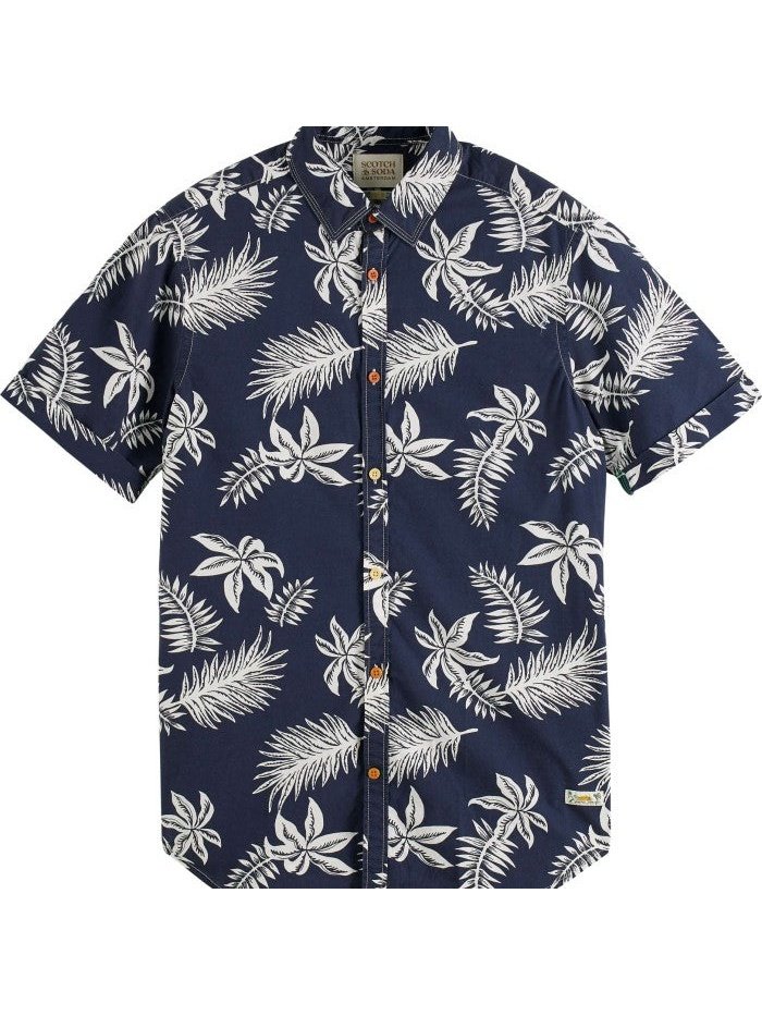 Printed &amp; washed short sleeve poplin shirt jungle