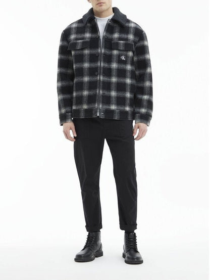 Check sherpa trucker block jacket - Black