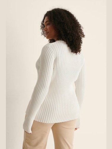 ribbed knitted buttoned long sleeve top