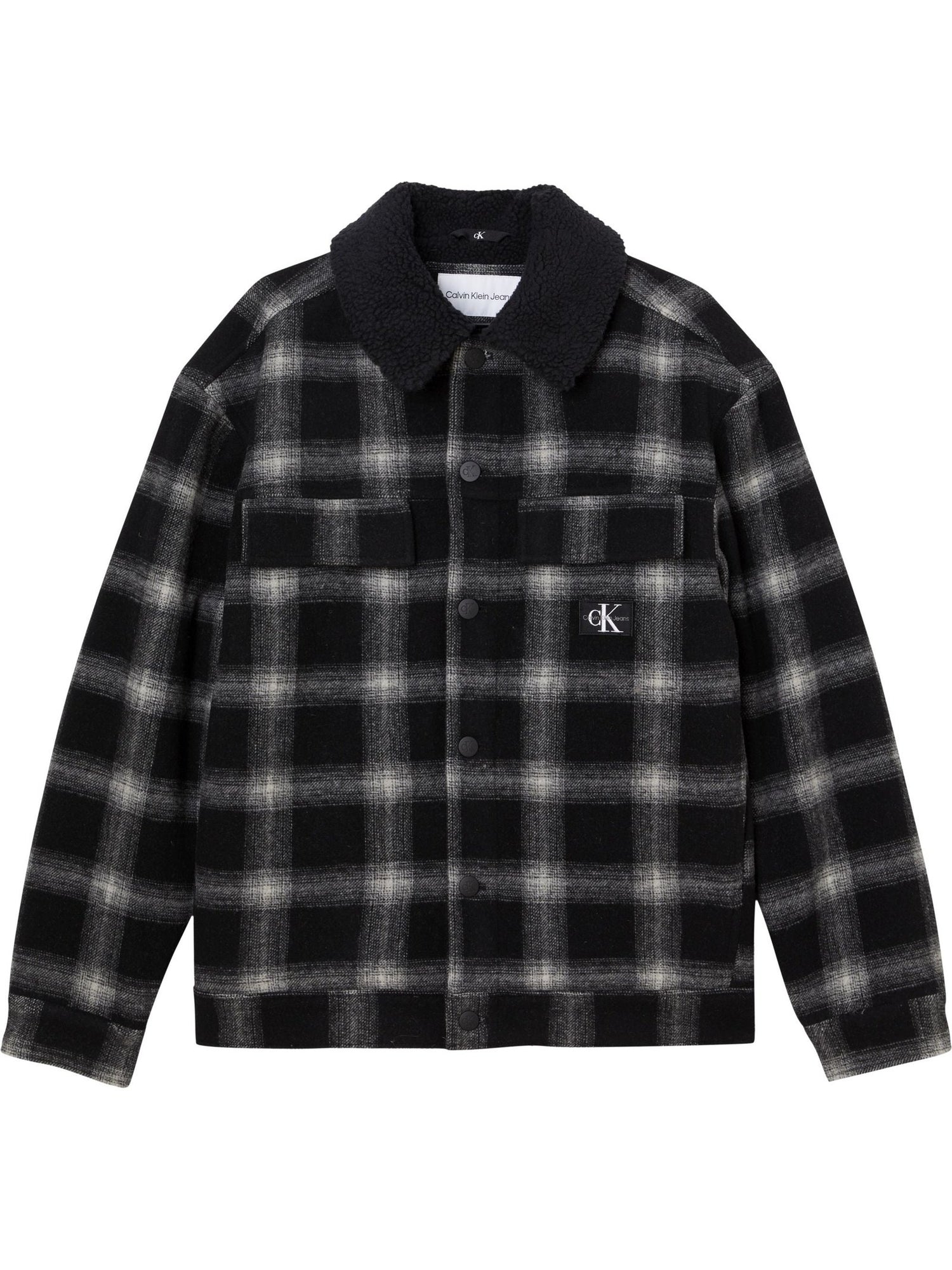 Check sherpa trucker block jacket - Black