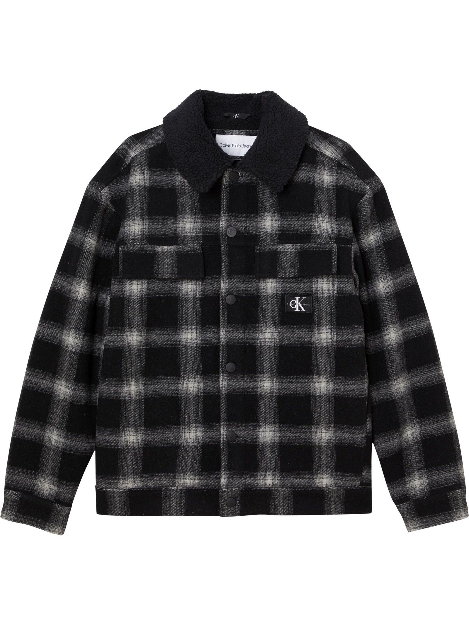 Check sherpa trucker block jacket - Black