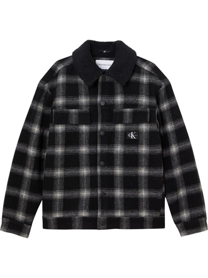 Check sherpa trucker block jacket - Black