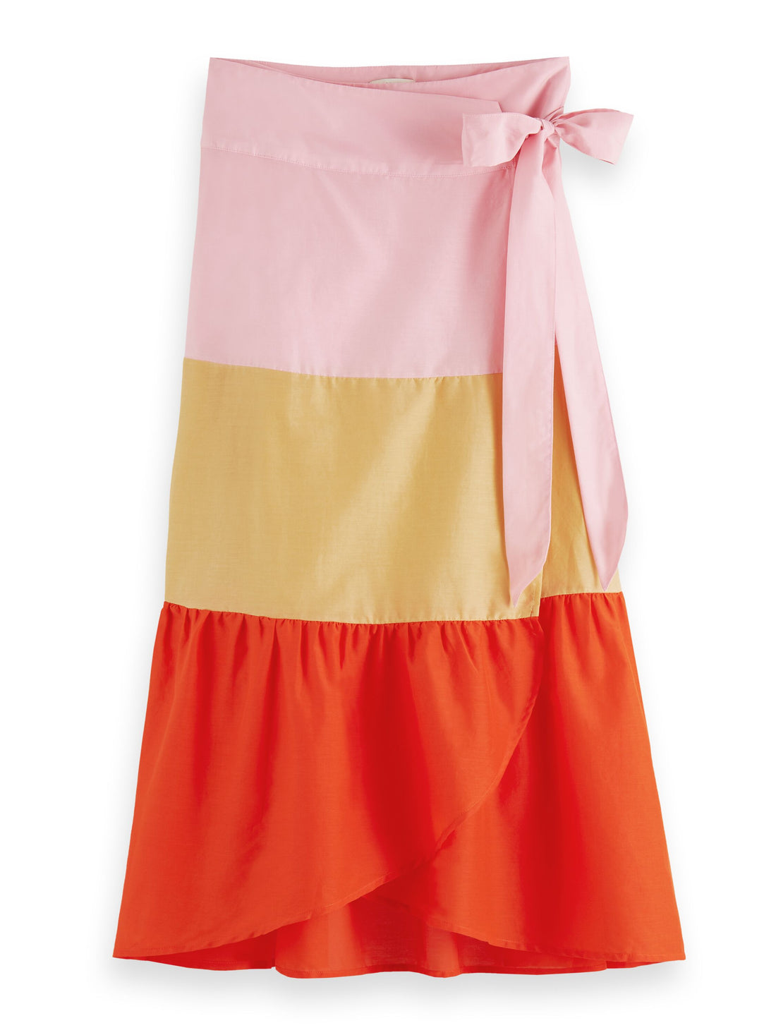 Color block wrap-over Silk blend midi skirt