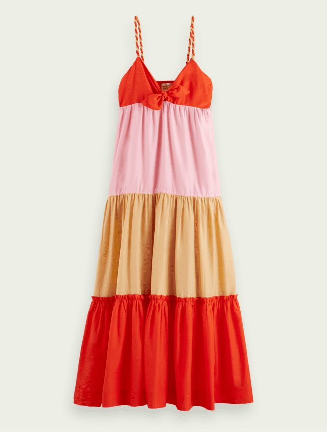 Color block Silk-blend lange jurk