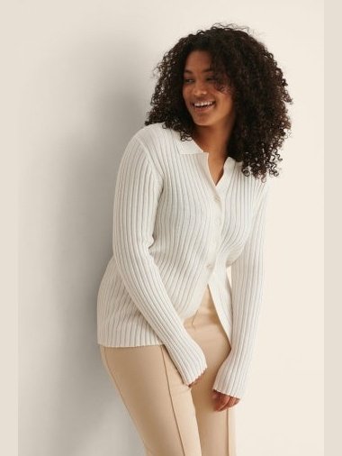 ribbed knitted buttoned long sleeve top