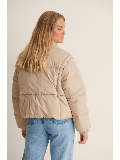 DETACHABLE SLEEVE PADDED JACKET - Dark Beige