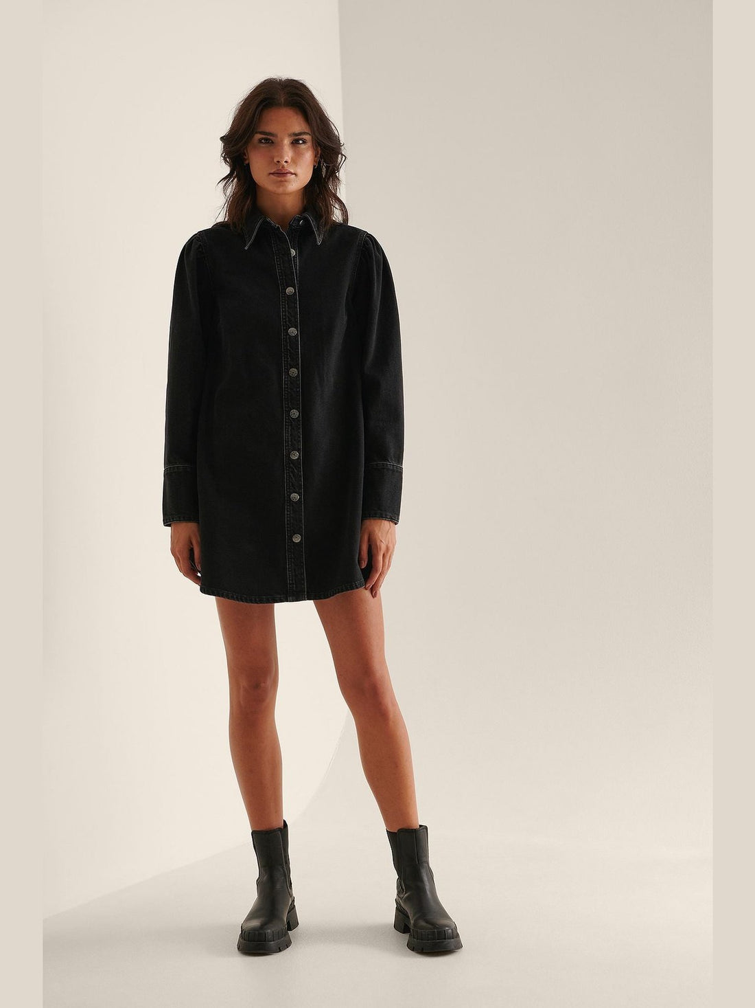 ORGANIC DENIM SHIRT DRESS - Black Wash