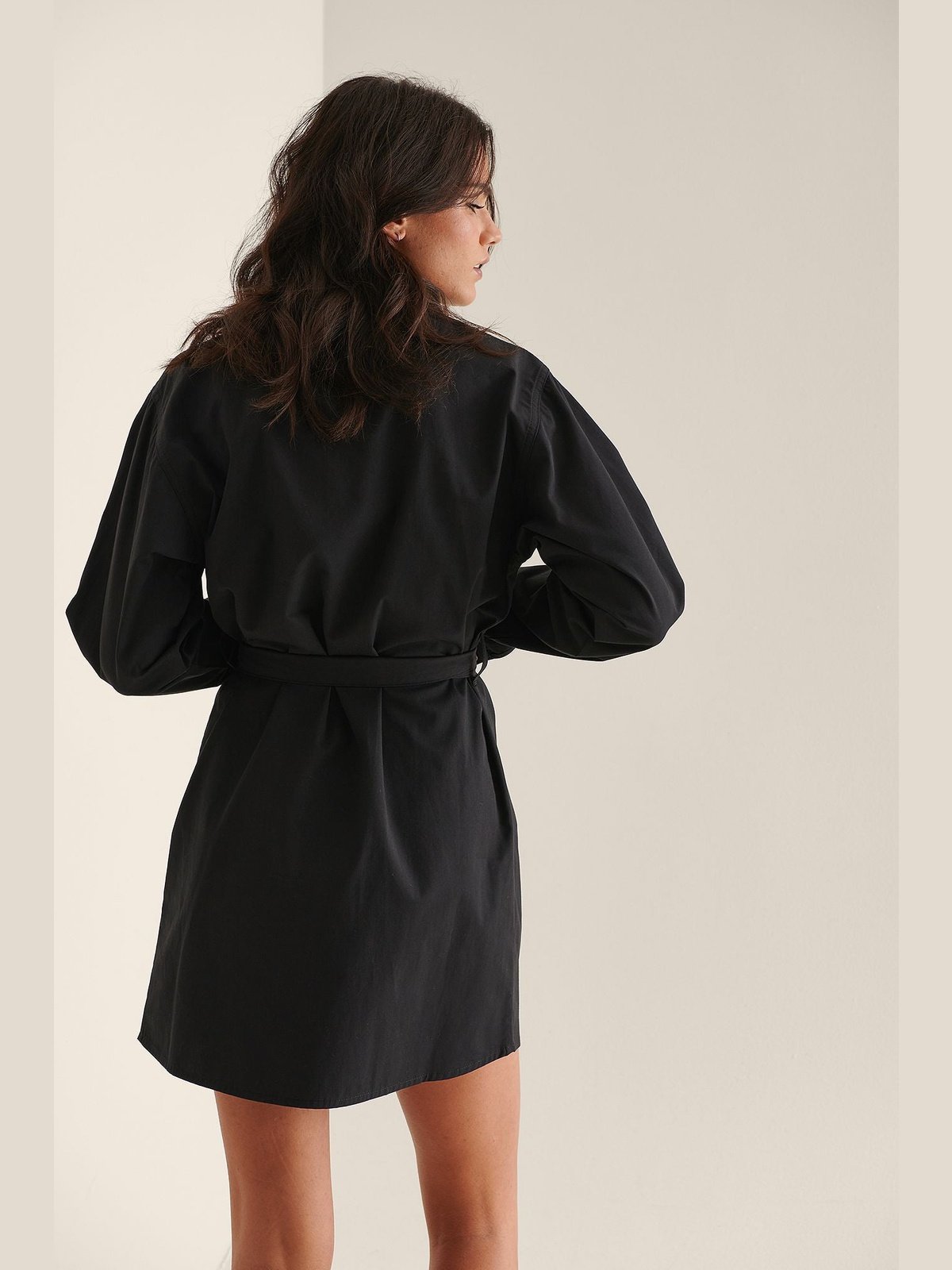 BELTED SHIRT DRESS - Black