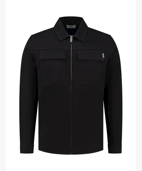 Twill overshirt with zipper and two front pockets  2 - Black