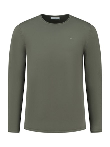 Flat knitted shirt with small logo on chest  10 - Army Green