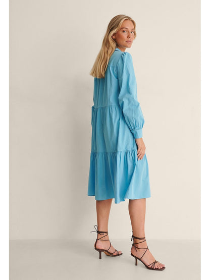 BUTTON UP MIDI DRESS - Azure Blue