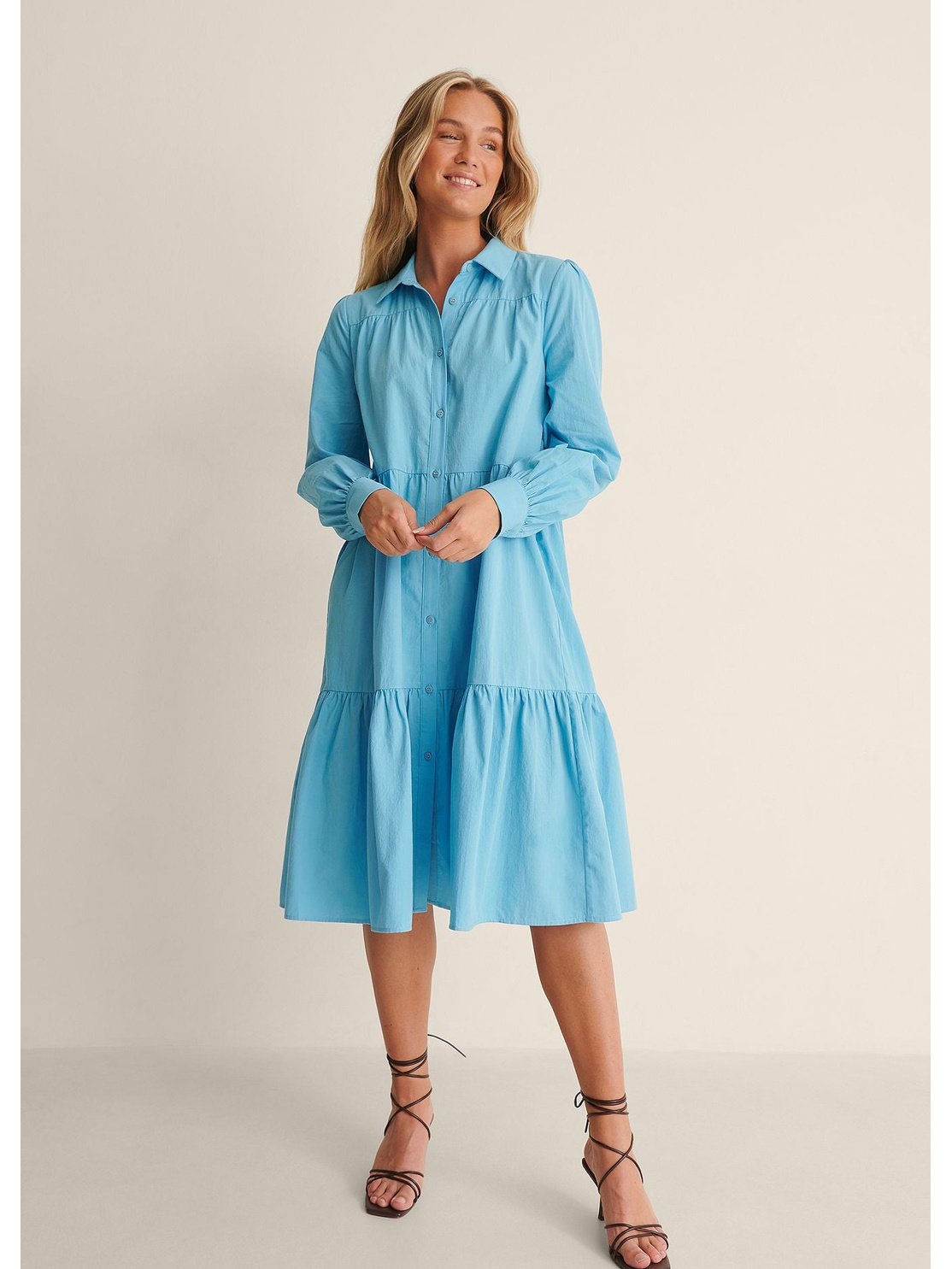 BUTTON UP MIDI DRESS - Azure Blue