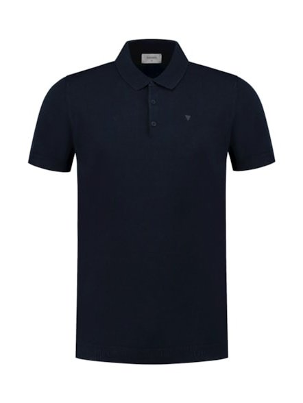 Flat knitted shirt SS polo with small logo on chest  7 - Navy