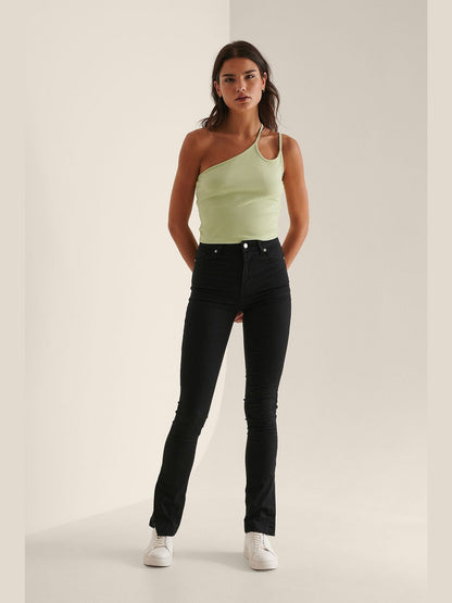 SIDE SLIT SKINNY JEANS  - Black