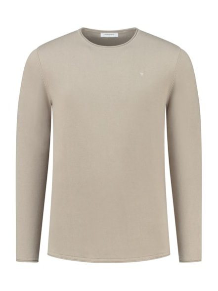 Flat knitted shirt with small logo on chest  46 - Sand